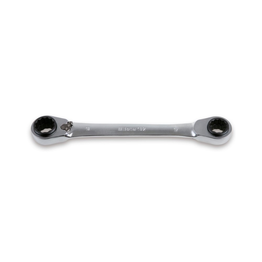 Reversible ratcheting double-ended flat bi-hex ring wrenches, chrome-plated - Beta 192