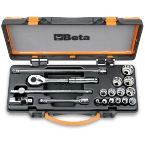 Assortimento di 13 chiavi a bussola poligonali e 5 accessori in cassetta di lamiera - Beta 910AS/MBM-C18