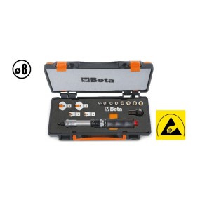 Assortment of 1 torque bar item 604B/10, 1 reversible ratchet, 8 hexagon sockets and 4 open jaw wrenches in sheet metal case