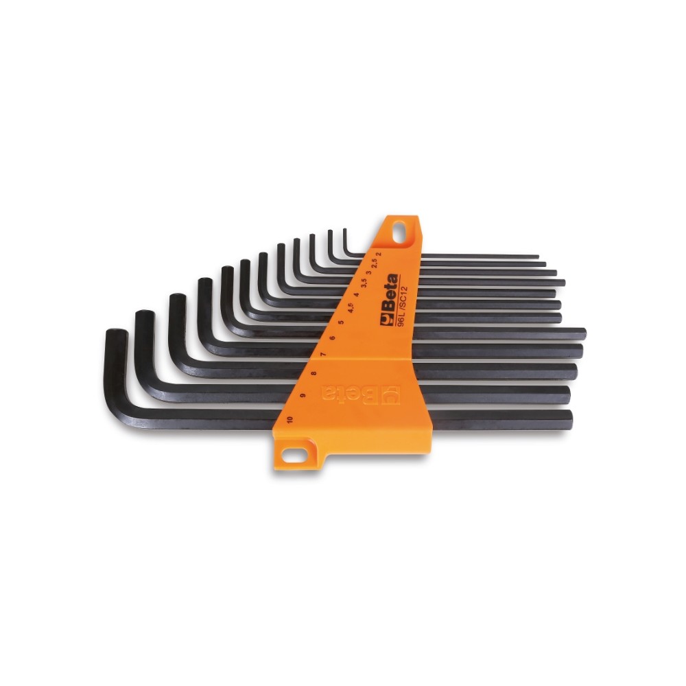 Serie di 12 chiavi maschio esagonale piegate tipo lungo (art. 96L) con supporto - Beta 96L/SC12