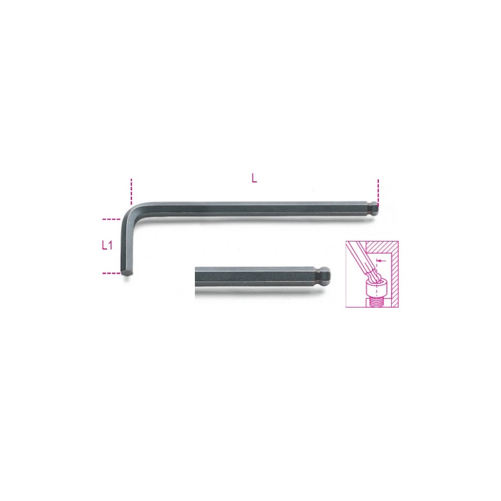 Sechskant-Stiftschlüssel, gebogen, mit kugelförmigem Kopf, brüniert - Beta 96BP