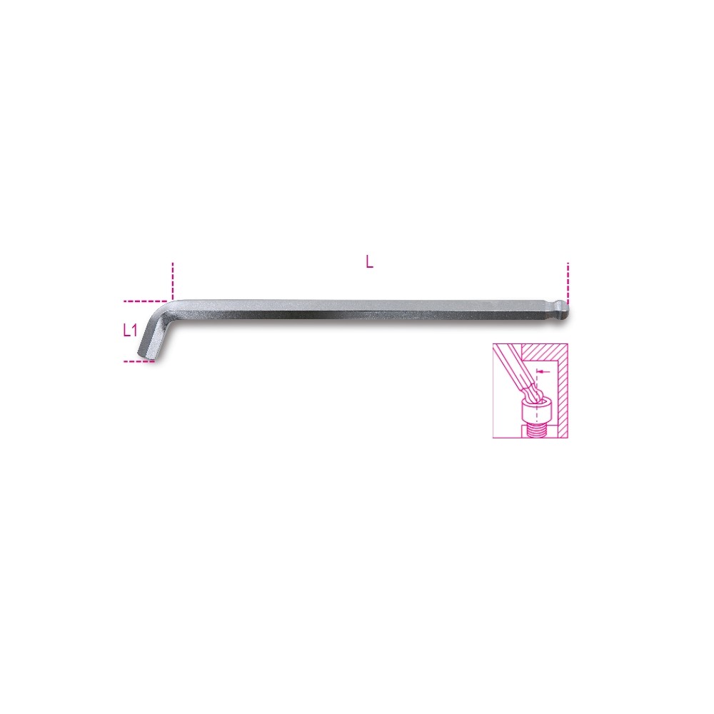 Sechskant-Stiftschlüssel, gebogen um 110°, mit kugelförmigem Kopf, extra kurze Seitenausführung - Beta 96BPA