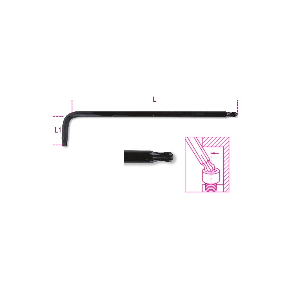 Stiftschlüssel mit kugelförmigem Kopf, lange Ausführung, für Torx®-Schrauben - Beta 97BTXL