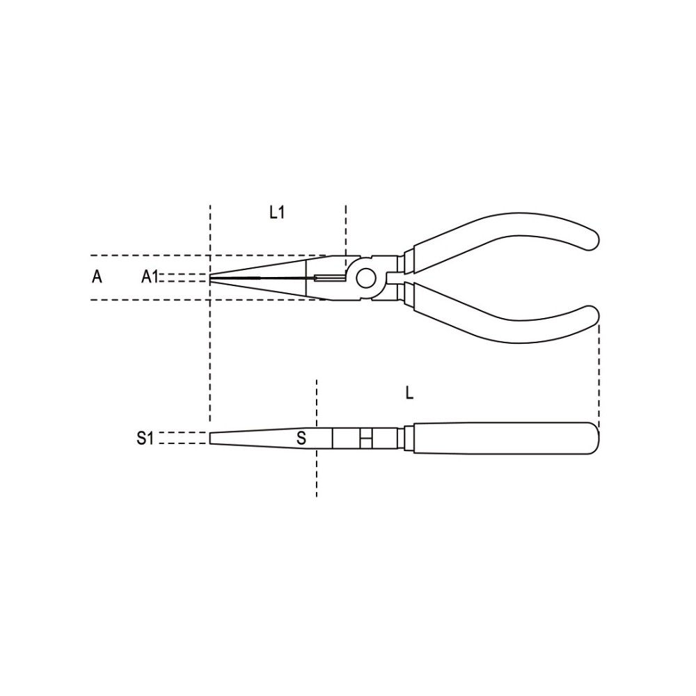 Pinze a becchi mezzotondi lunghissimi diritti zigrinati manici ricoperti con 2 strati di PVC antiscivolo - Beta 1166