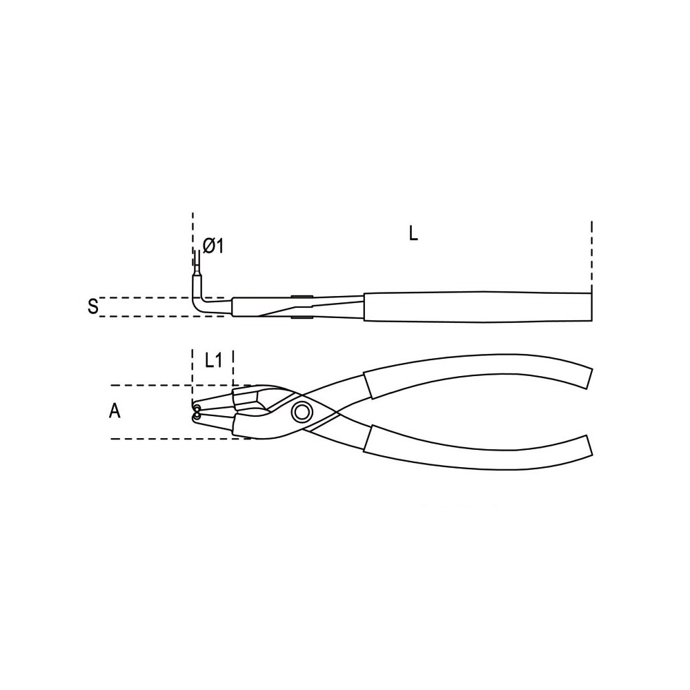 Internal circlip pliers, bent pattern, 90° PVC-coated handles - Beta 1034