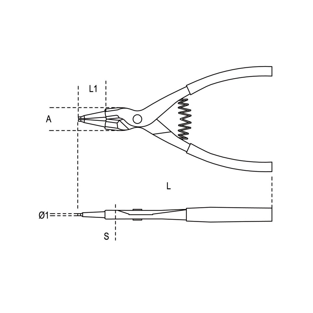 External circlip pliers, straight pattern PVC-coated handles - Beta 1036