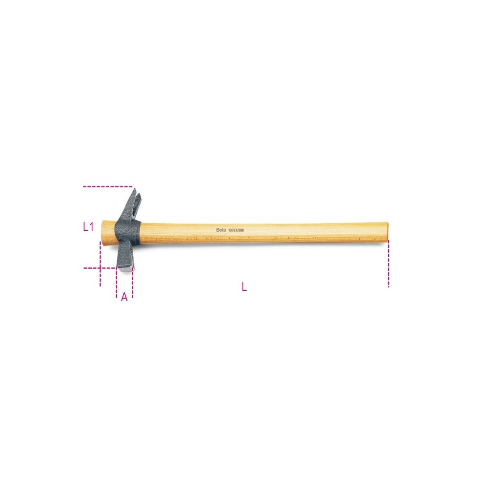 Martelli a testa quadra, con sede portachiodo e penna a granchio per carpentieri manico in legno - Beta 1376X