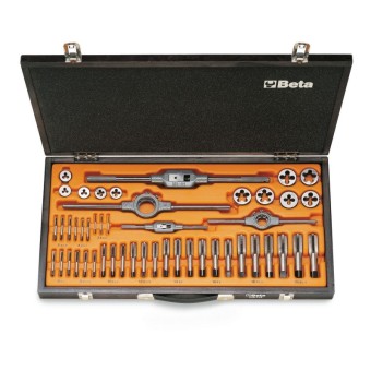 Assortimento di maschi e filiere con accessori in acciaio al cromo filettatura metrica in cassetta di legno - Beta 446/C48