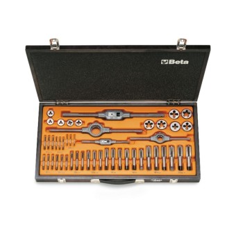 Assortimento di maschi e filiere con accessori in acciaio al cromo filettatura metrica in cassetta di legno - Beta 446/C48