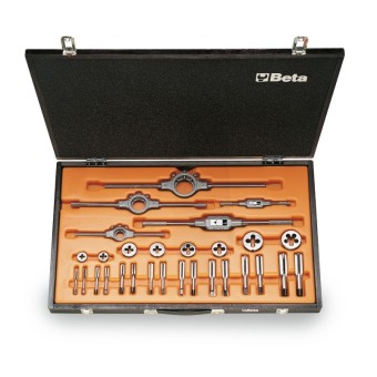 Assortimento di maschi e filiere con accessori in acciaio al cromo filettatura UNF in cassetta di legno - Beta 446ASF/C29