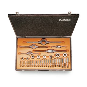 Assortimento di maschi e filiere con accessori in acciaio al cromo filettatura UNC in cassetta di legno - Beta 446ASC/C37