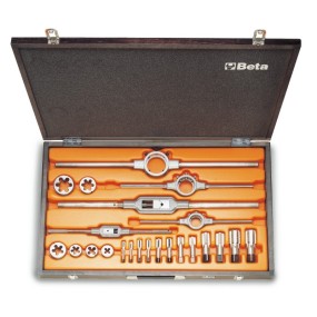 Assortment of chrome-steel taps  and dies, cylindrical GAS thread,  and accessories in wooden case - Beta 446ASG/C23
