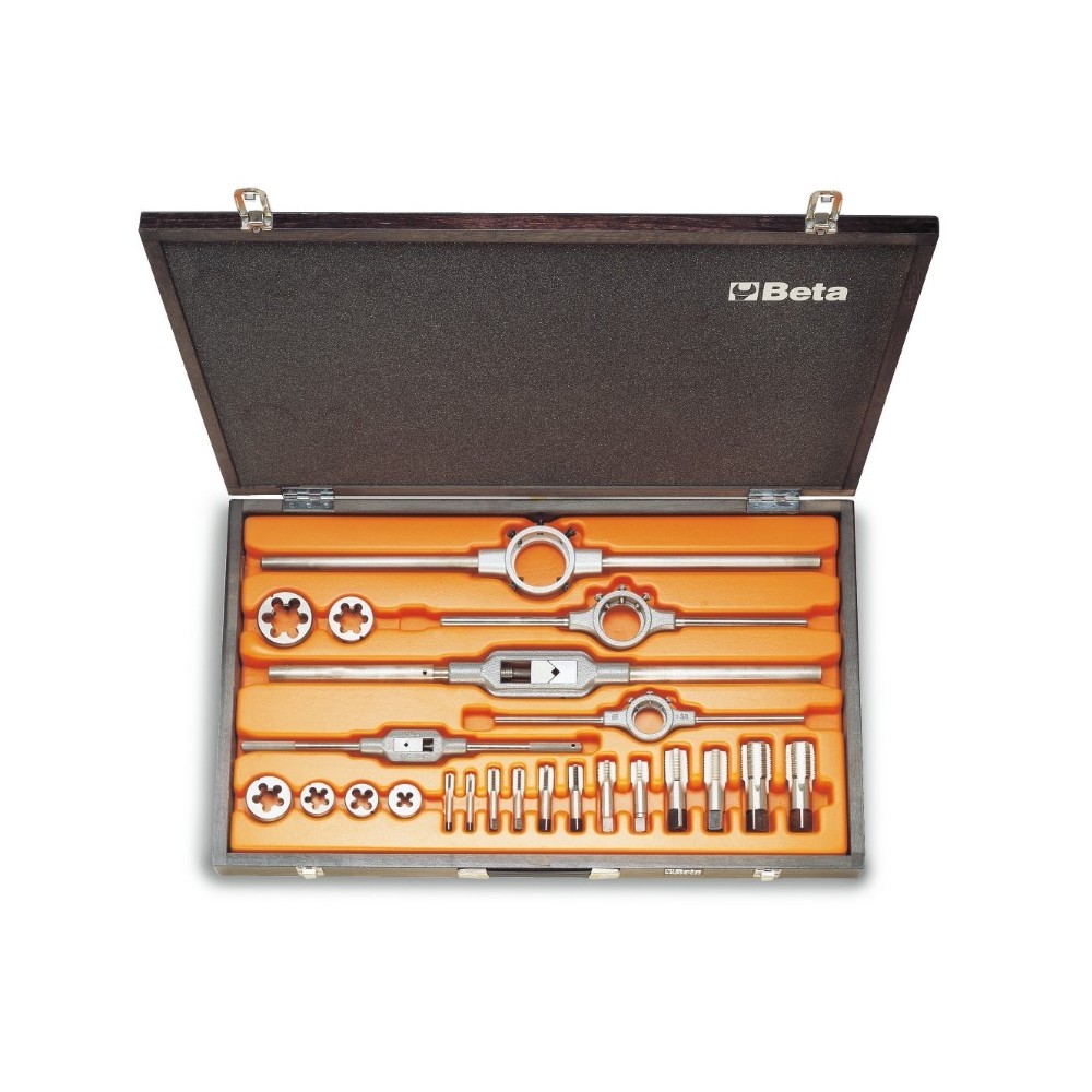 Surtido de machos y terrajas  de acero al cromo y accesorios  roscado GAS cilíndrico en caja de madera - Beta 446ASG/C23