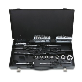 Assortment of HSS taps and dies,  metric thread,  and accessories in metal case - Beta 447/C37