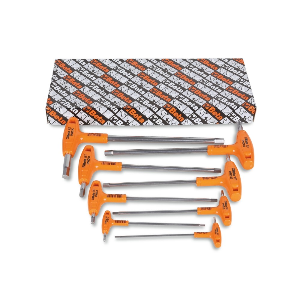 Serie di 8 chiavi maschio esagonale piegate con impugnatura di manovra in acciaio inossidabile - BetaINOX 96TINOX/S8