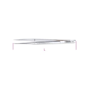 Straight thin knurled point pin spring tweezers made from stainless steel bright finish - Beta 992