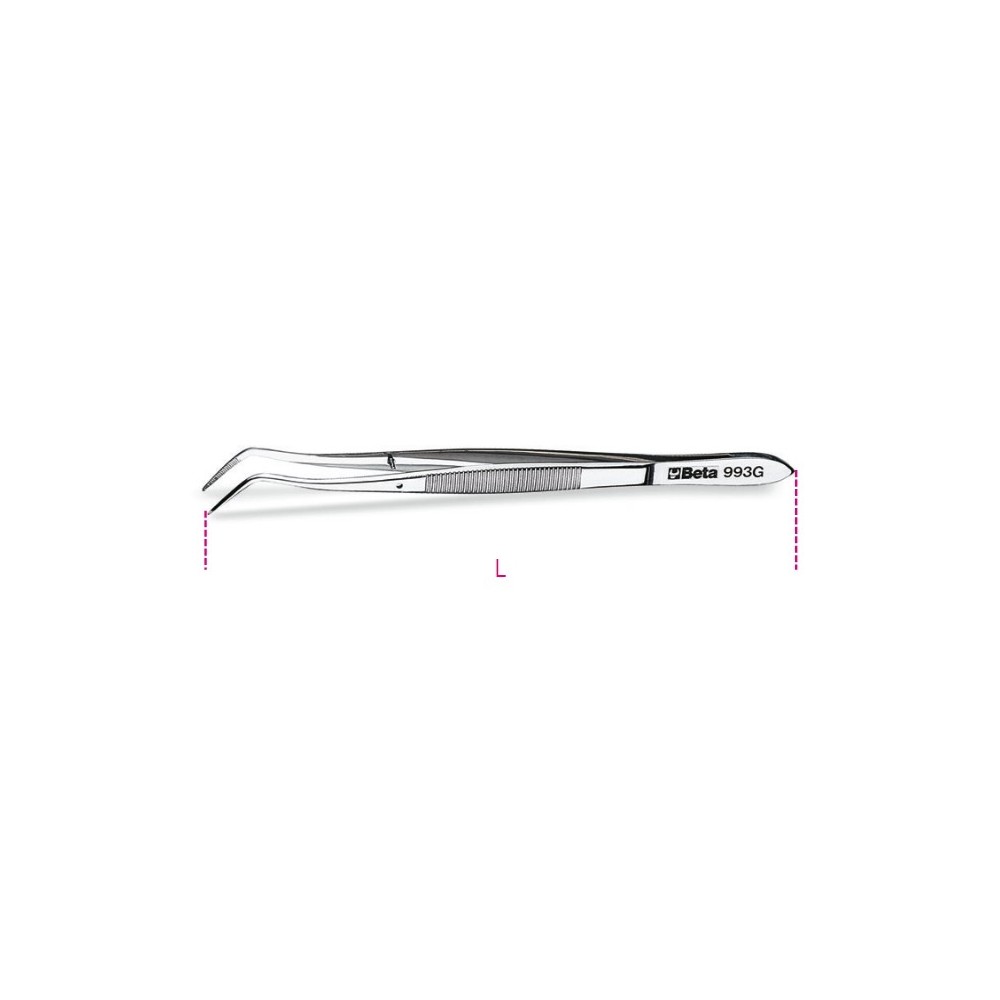 Pin spring tweezers, curved round ends, knurled made from stainless steel bright finish - Beta 993G