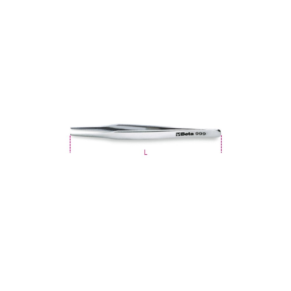 Flat round end spring tweezers, acid and magnetic resistant made from stainless steel semi-bright finish - Beta 999