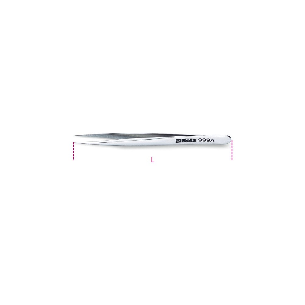 Extra slim short end spring tweezers, acid and magnetic resistant made from stainless steel semi-bright finish - Beta 999A