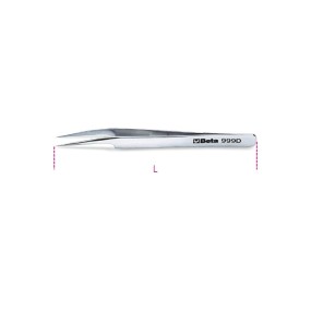 Extra slim angled end spring tweezers, acid and magnetic resistant made from stainless steel semi-bright finish - Beta 999D