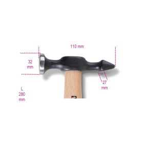 Planierhammer, runder flacher Kopf  und horizontale Pinne, Stiel aus Holz - Beta 1359T