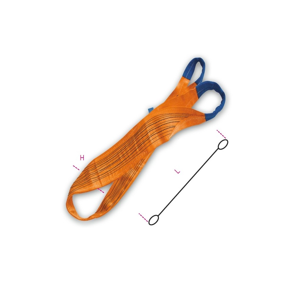 Eslingas de elevación, 10t, naranja, cinta plana de dos capas, ojales reforzados, poliéster de alta tenacidad (PES) - Beta 8161
