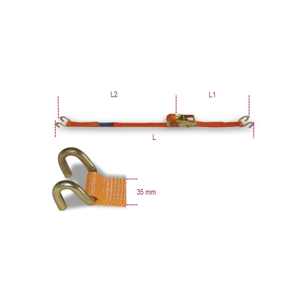 Conjunto de trincaje de ganchos dobles, LC 1.000 kg cinta en poliéster de alta tenacidad (PES) - Beta 8181S