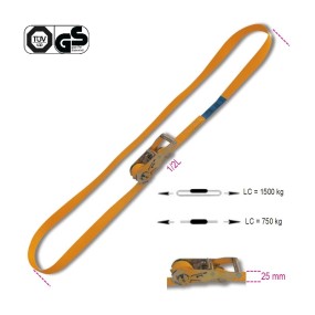 Ring ratchet tie down, LC 1500kg high-tenacity polyester (PES) belt - Beta 8185