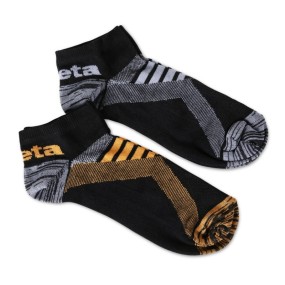 Two pairs of sneaker socks with breathable texture inserts One pair in black/orange colour and one pair in black/grey colour -