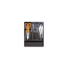 Hard thermoformed tray with pliers, self-locking pliers and cutting tools - Beta T144