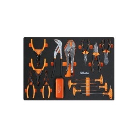 Plateau thermoformé souple avec pinces, pinces coupantes et clés mâles pour vis Torx® - Beta MM140