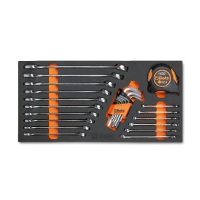 Foam tray with combination wrenches, hexagon key wrenches and measuring tools - Beta MC12