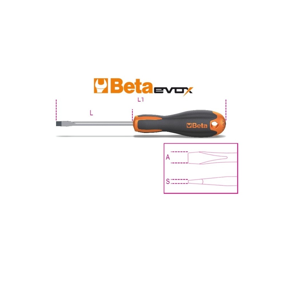 Evox screwdrivers for slotted head screws, chrome-plated, black tips - Beta 1201E