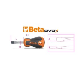 Evox schroevendraaiers voor sleufsschroeven, extra-korte uitvoering, verchroomd, tip gebruneerd - Beta 1201EN