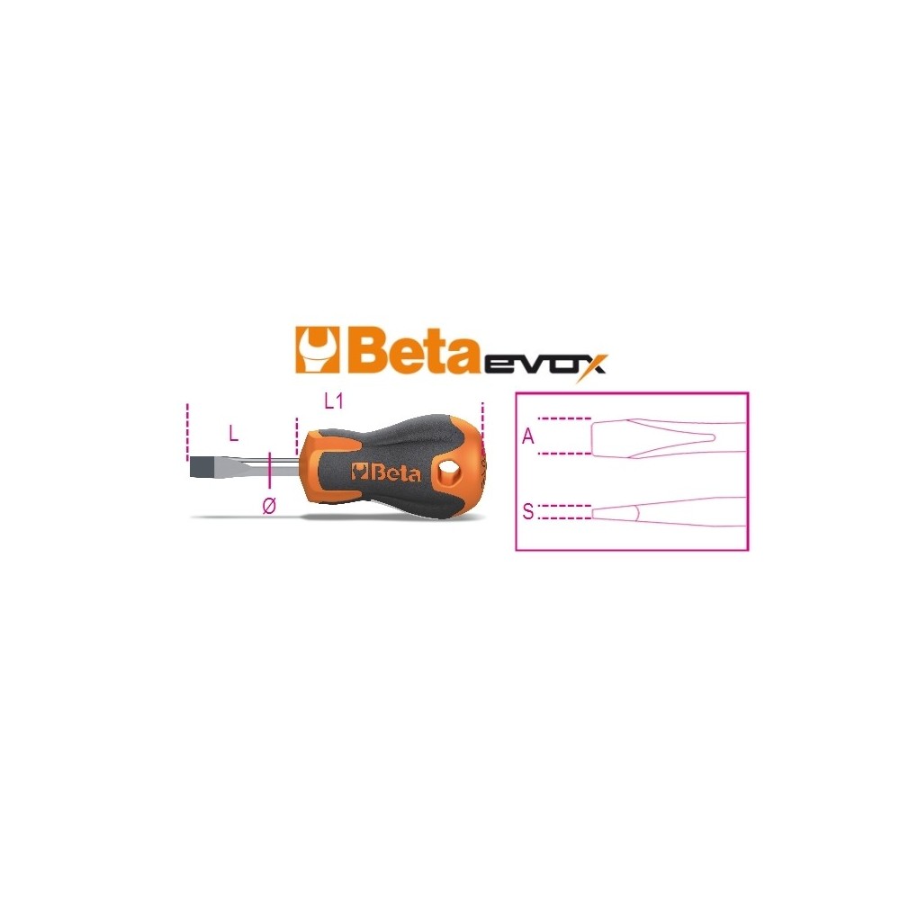 Evox schroevendraaiers voor sleufsschroeven, extra-korte uitvoering, verchroomd, tip gebruneerd - Beta 1201EN