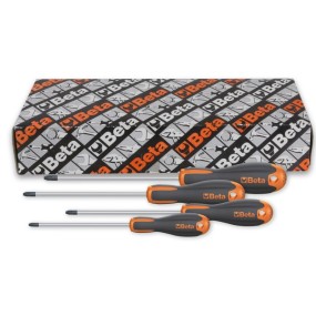 Set of 4 Evox screwdrivers for cross head Pozidriv®-Supadriv® screws, chrome
