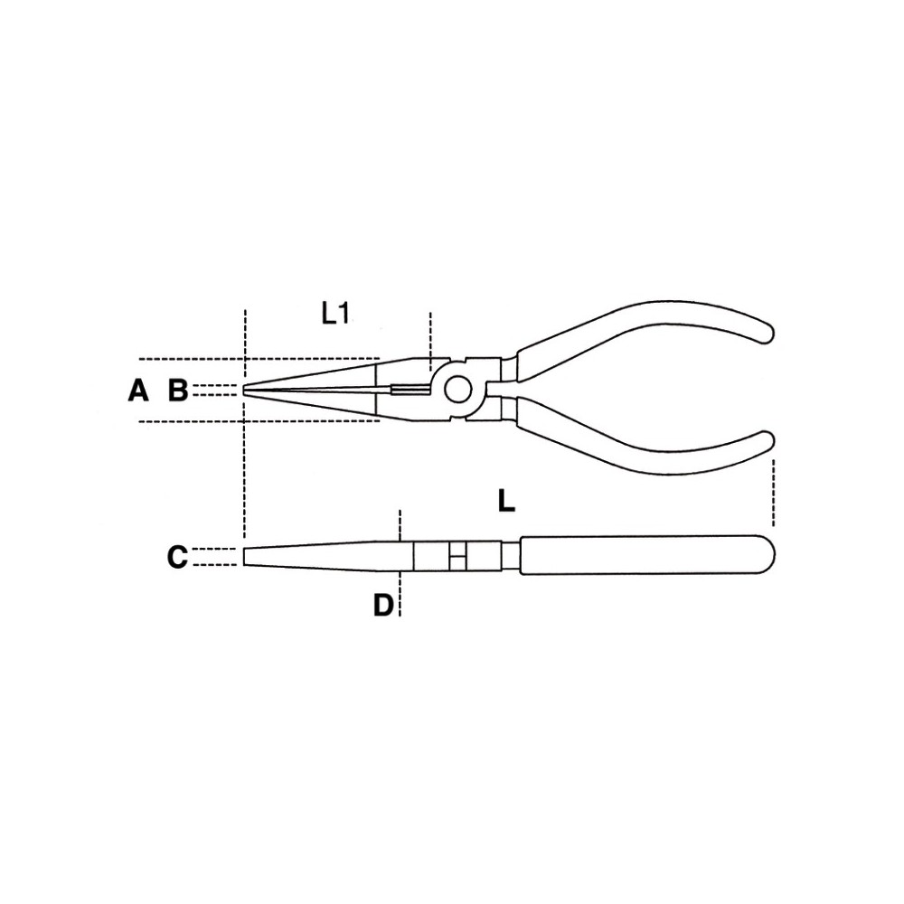 Egyenes extra hosszú félkerekcsőrű fogó, csúszásmentes kétrétegű PVC bevonatú markolat ipari kivitel - Beta 1166G