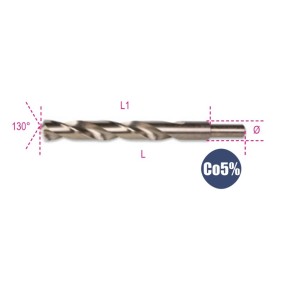 Twist drills with cylindrical shanks, short series, HSS-CO 5%, entirely ground, small tang (ø 13 mm) - Beta 415CO-A