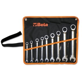 ​Set of ratcheting combination wrenches, straight series, in cloth wallet - Beta
