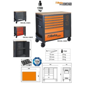 Mobile roller cab with 7 drawers and tool cabinet - Beta RSC24L-CAB