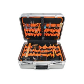 Aluminium tool cases with assortments of tools for electronic and