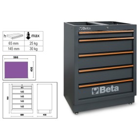 Fixed module with 5 drawers, for workshop equipment combination C45PRO - Beta
