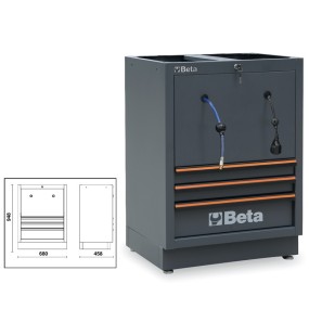 Fixed module with 3 drawers and 2 built-in reels for workshop equipment