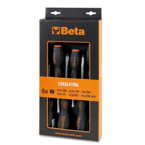 Set of 6 screwdrivers with steel heads, for slotted head screws - Beta 1243LP/D6
