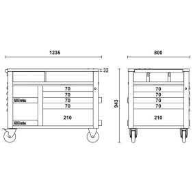 Carrello SuperTank con piano di lavoro in legno e 10 cassetti - Beta RSC28